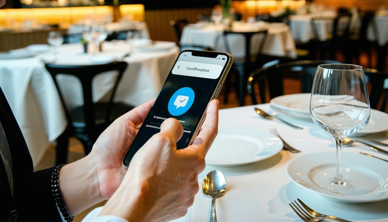 Customer receiving a text confirmation from a restaurant